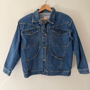 Vintage 1980s Jean Jacket Blue Denim Size Medium Weathered Blues Western
